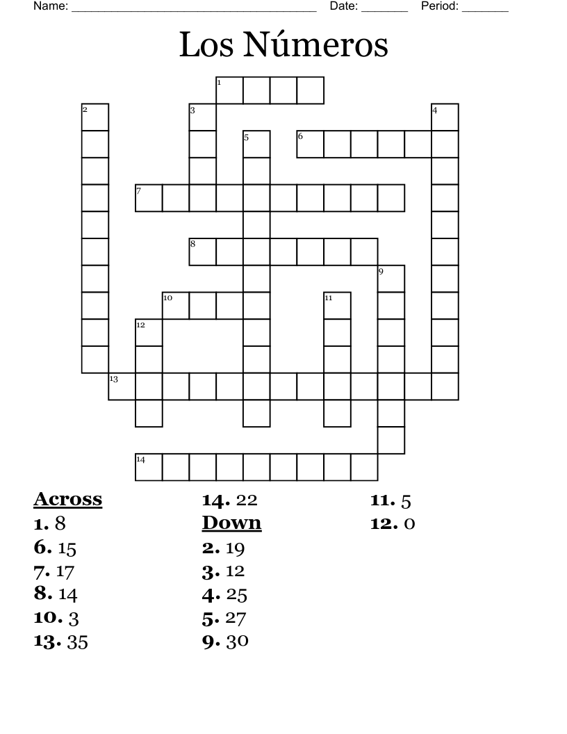 Los Números Crossword