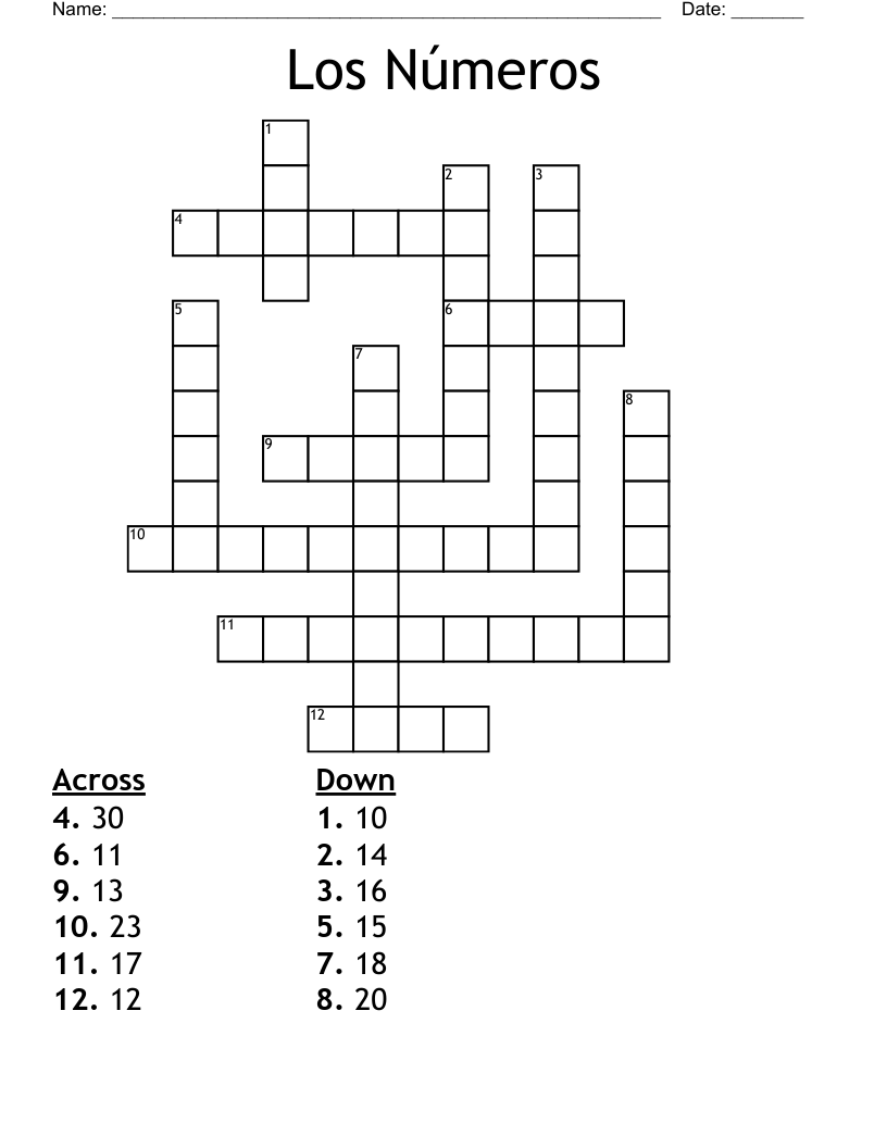 Los Números Crossword