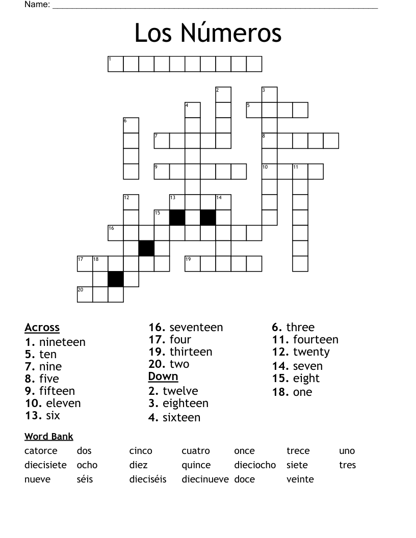 Los Números Crossword