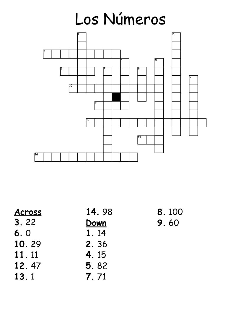 Los Números Crossword