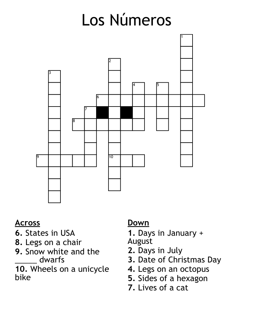 Los Números Crossword