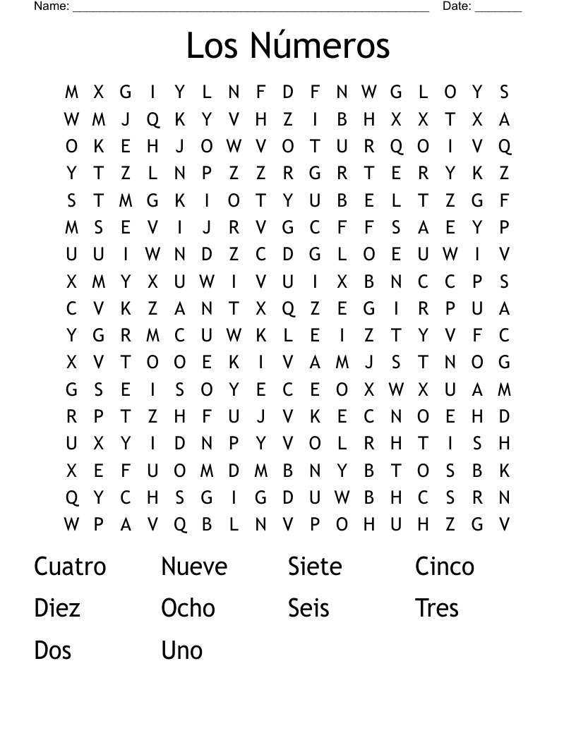 Los Números  Word Search