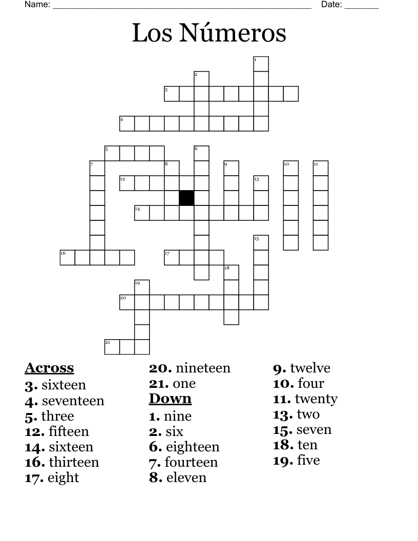 Los Números  Crossword