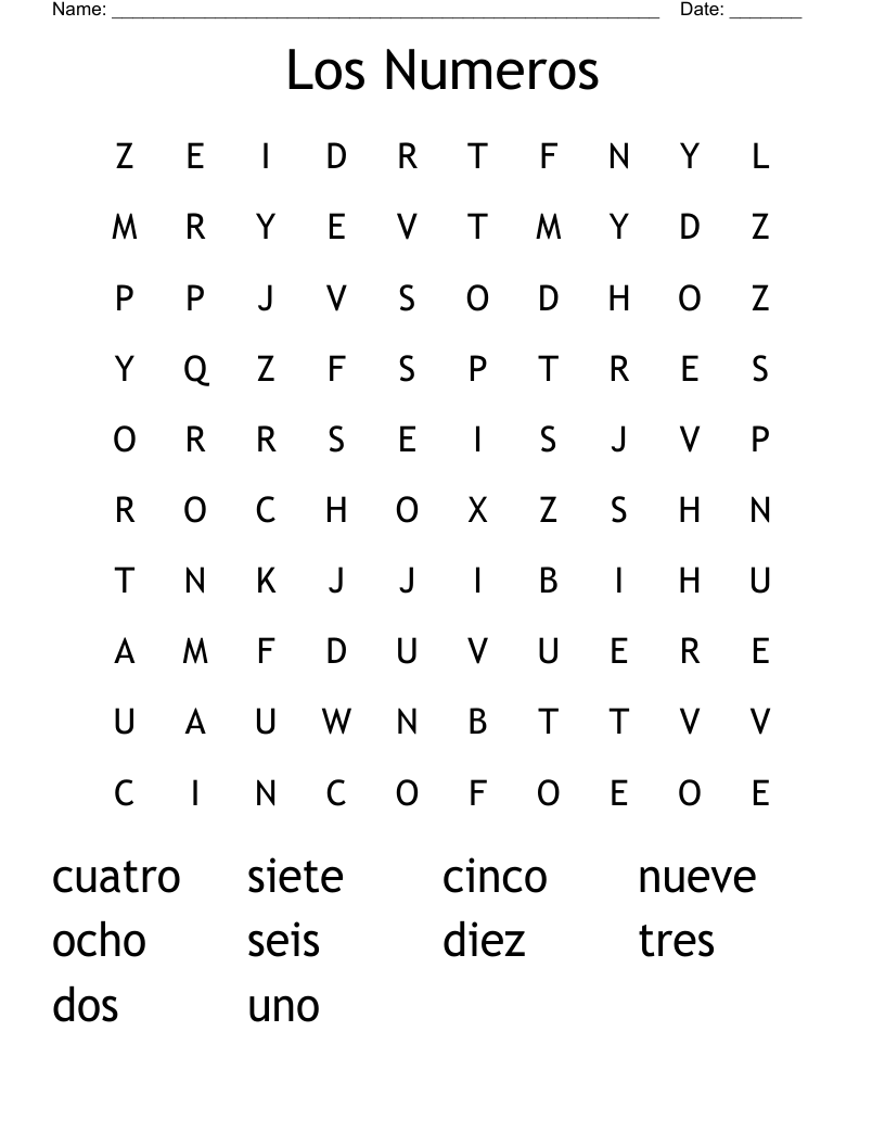 Los Numeros Word Search