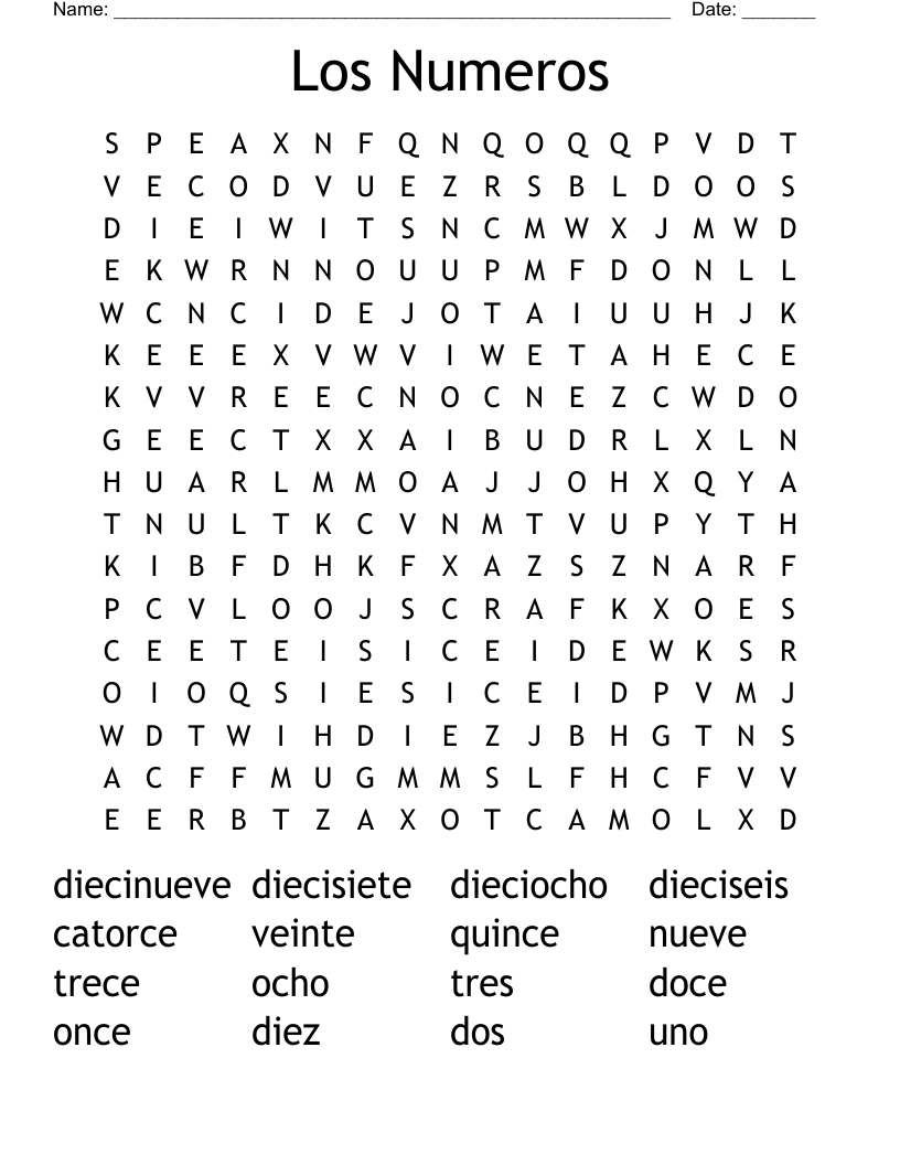 Los Numeros Word Search