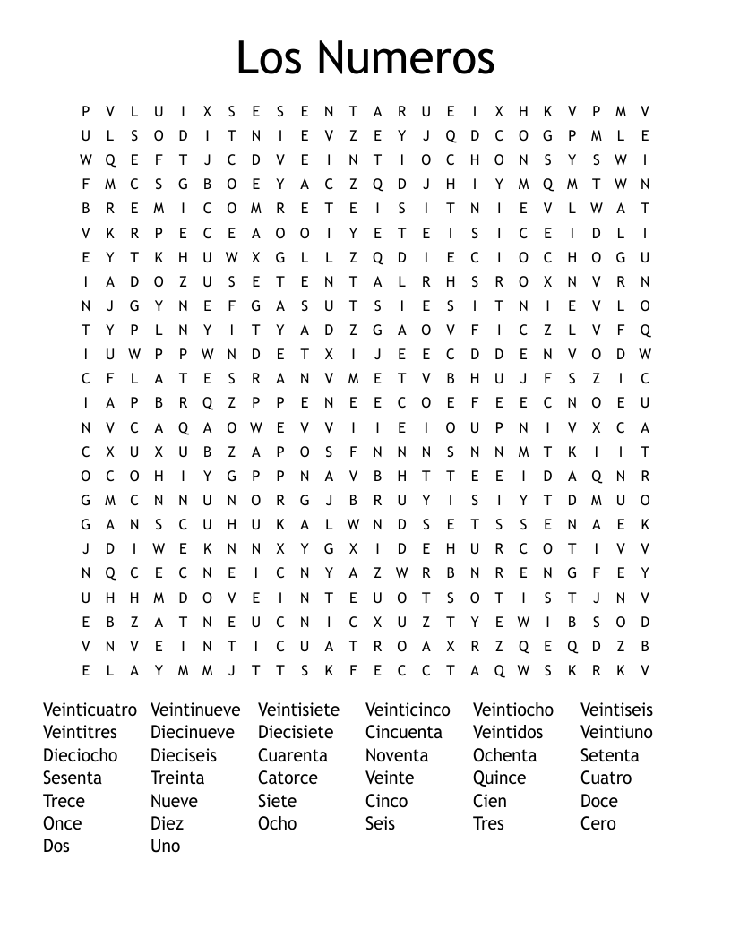 Los Numeros Word Search