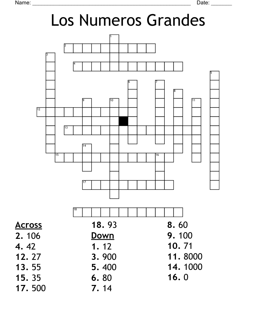 Los Numeros Grandes Crossword