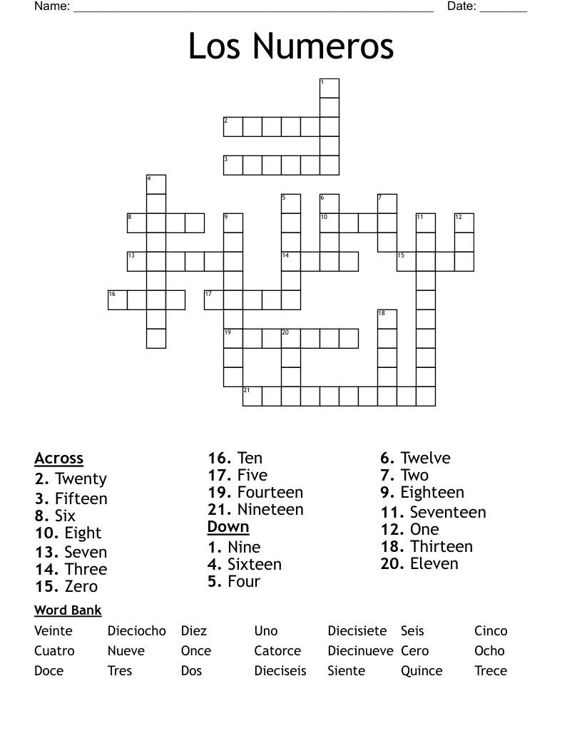 Los Numeros  Crossword