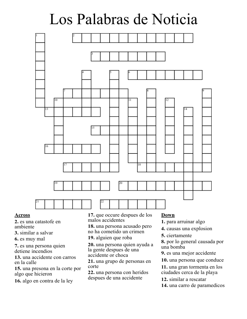 Los Palabras de Noticia Crossword