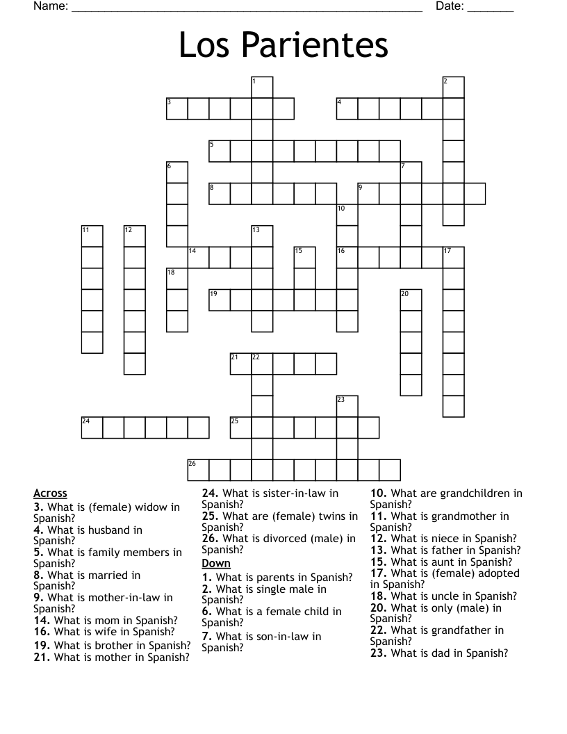 Los Parientes Crossword