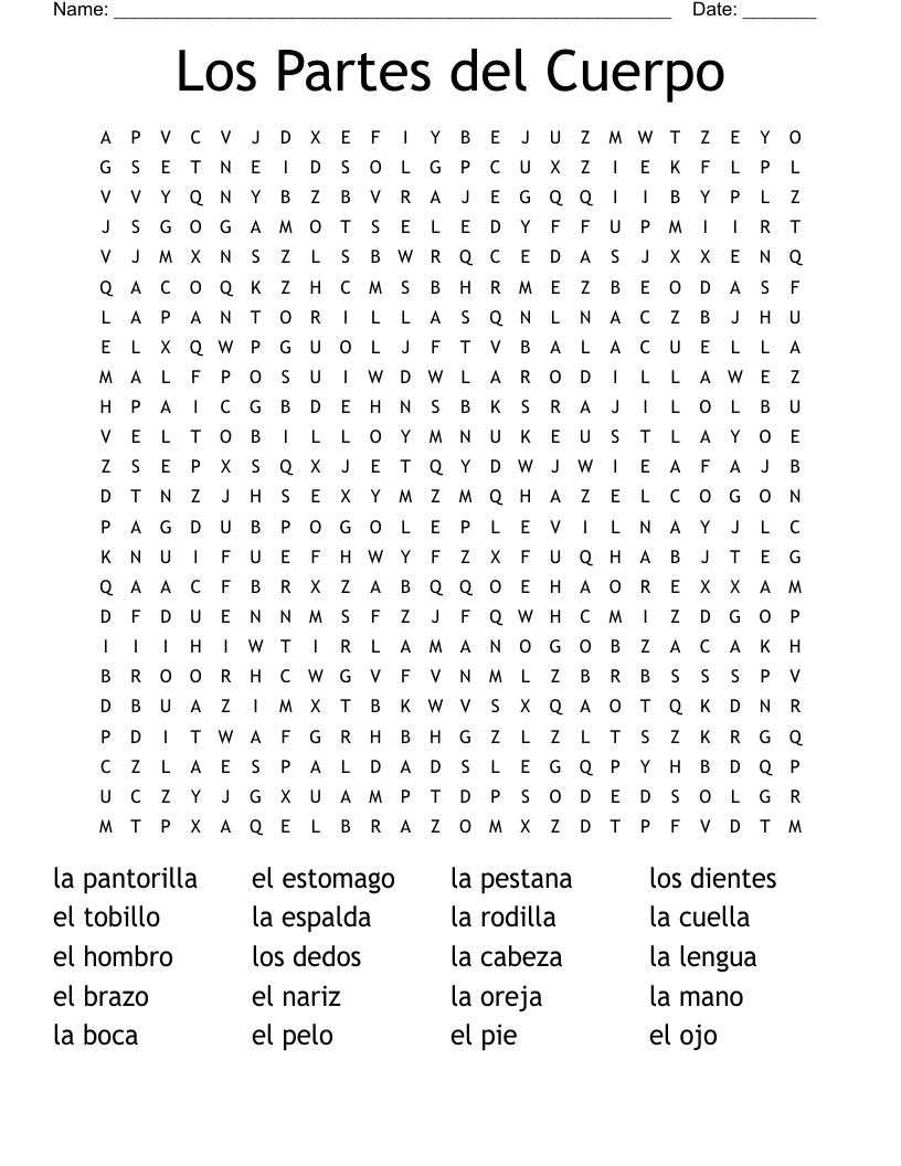 Los Partes del Cuerpo Word Search