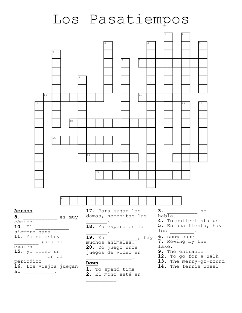 Los Pasatiempos Crossword