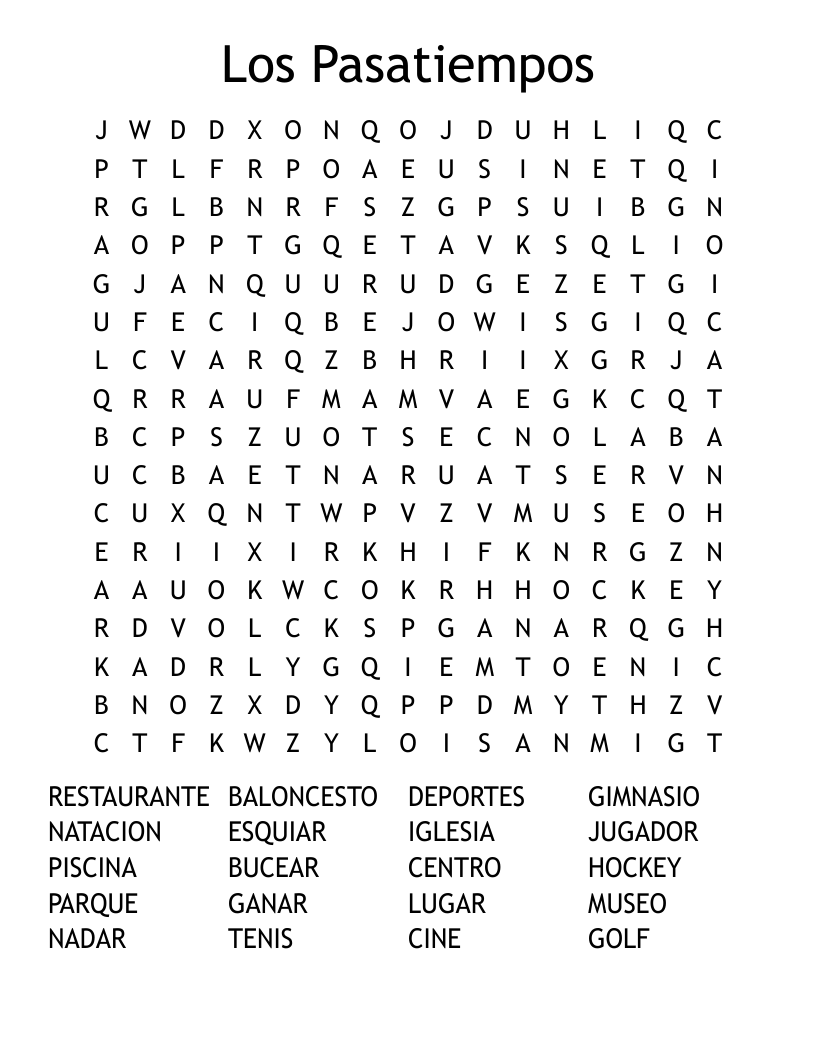 Los Pasatiempos Word Search