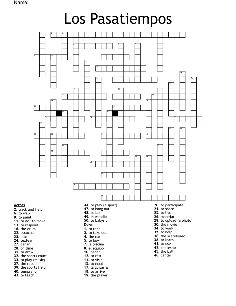 Los Pasatiempos Crossword