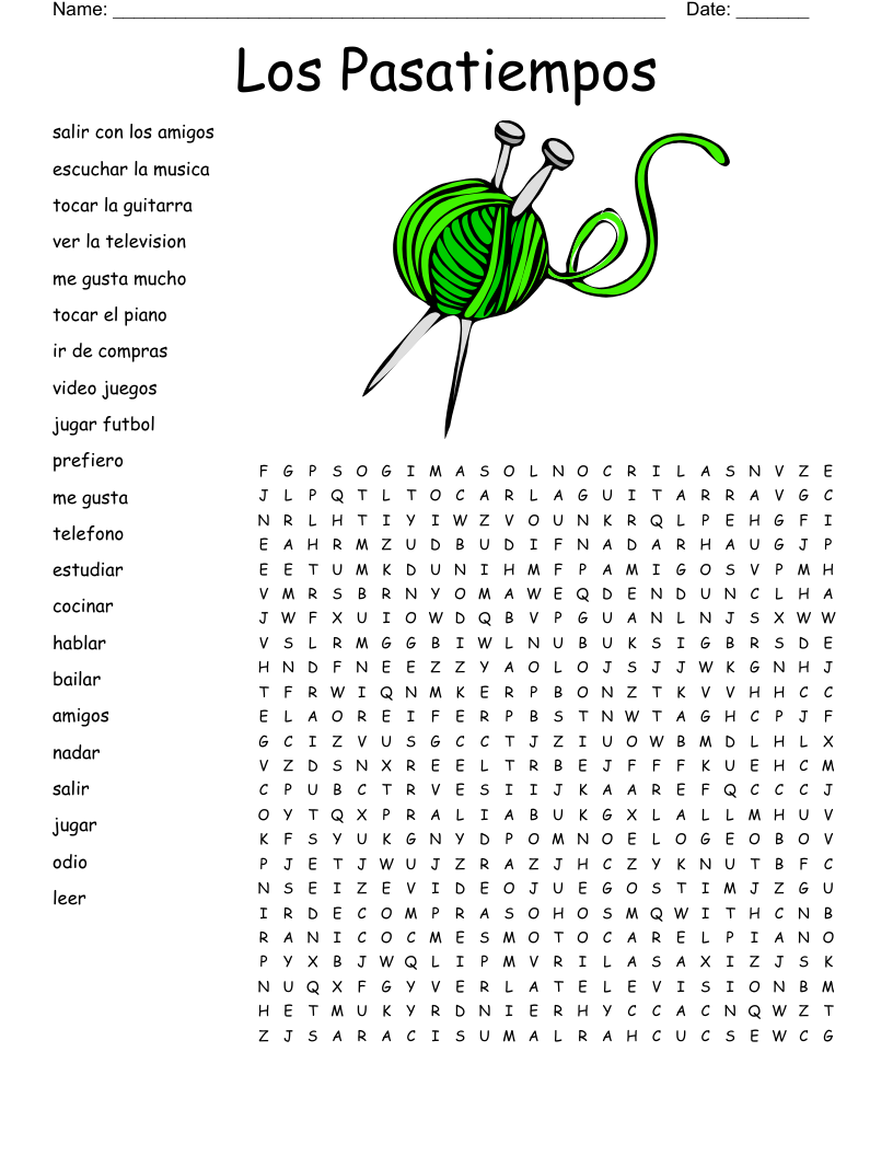 Los Pasatiempos  Word Search