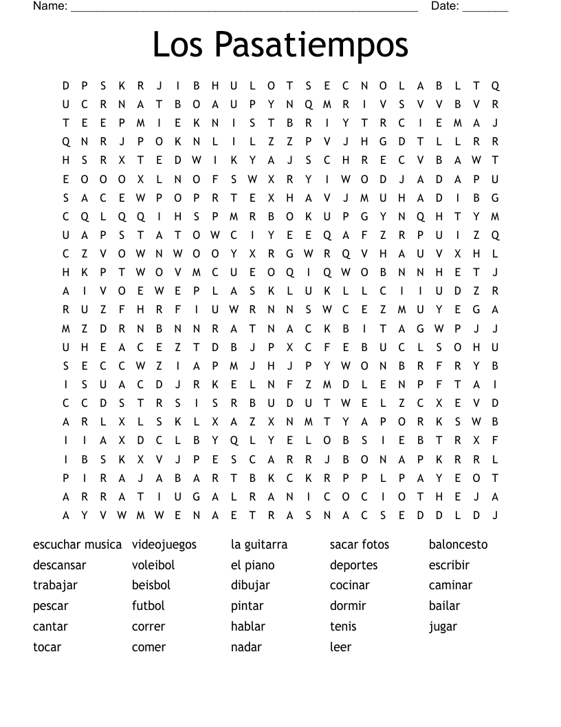 Los Pasatiempos  Word Search