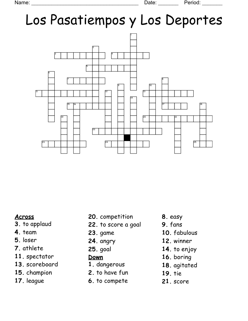 Los Pasatiempos y Los Deportes Crossword