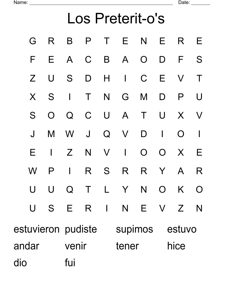 Los Preterit-o's Word Search