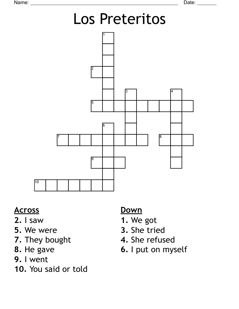 Los Preteritos Crossword