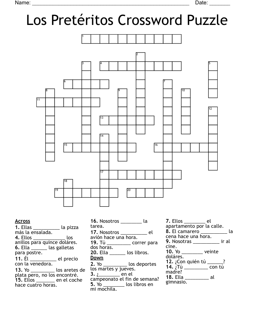 Los Pretéritos Crossword Puzzle