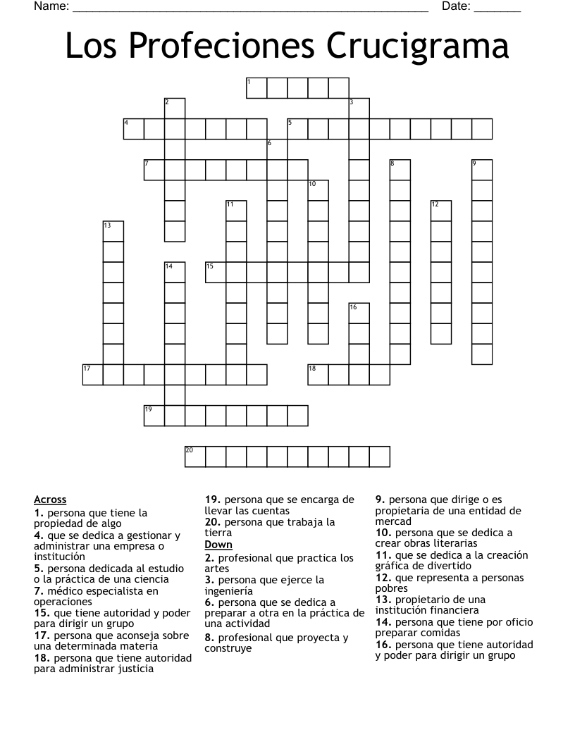 Los Profeciones Crucigrama Crossword