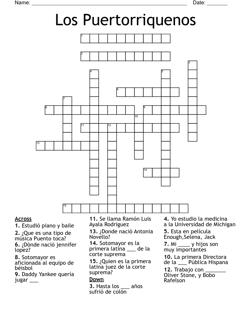 Los Puertorriquenos Crossword