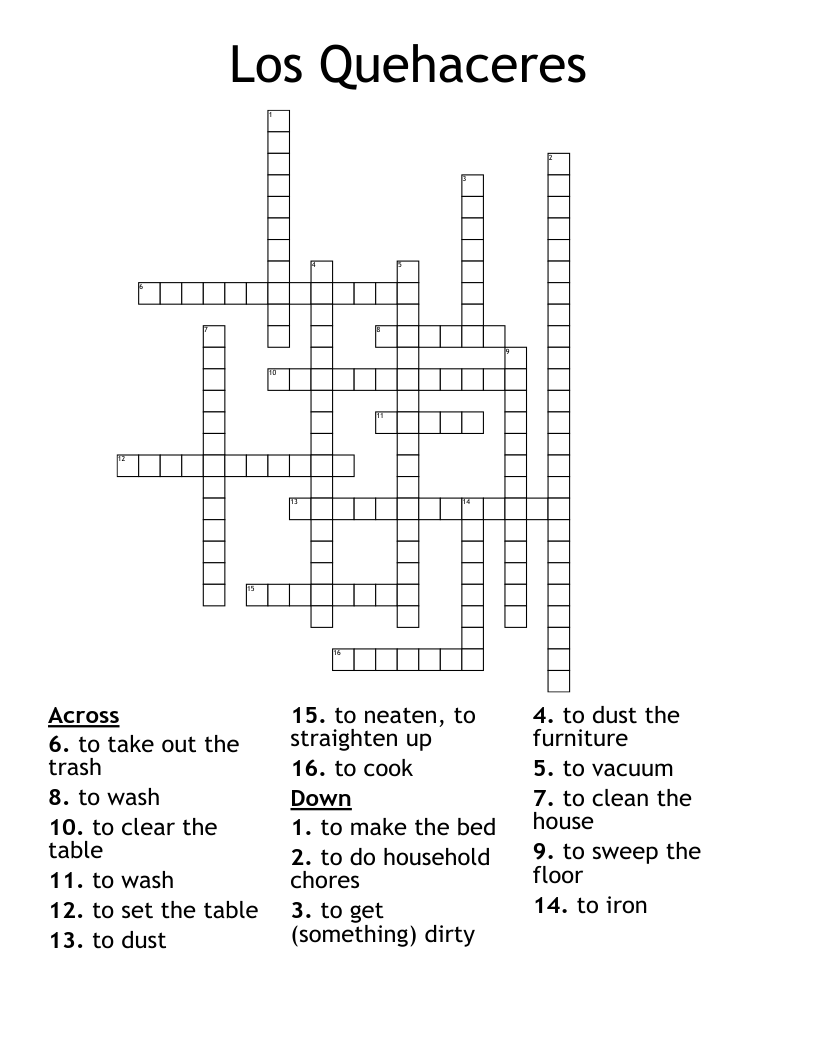 Los Quehaceres Crossword