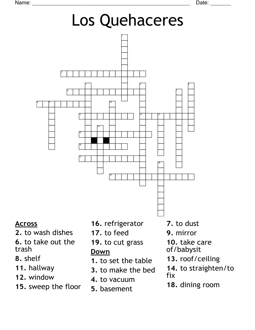 Los Quehaceres Crossword