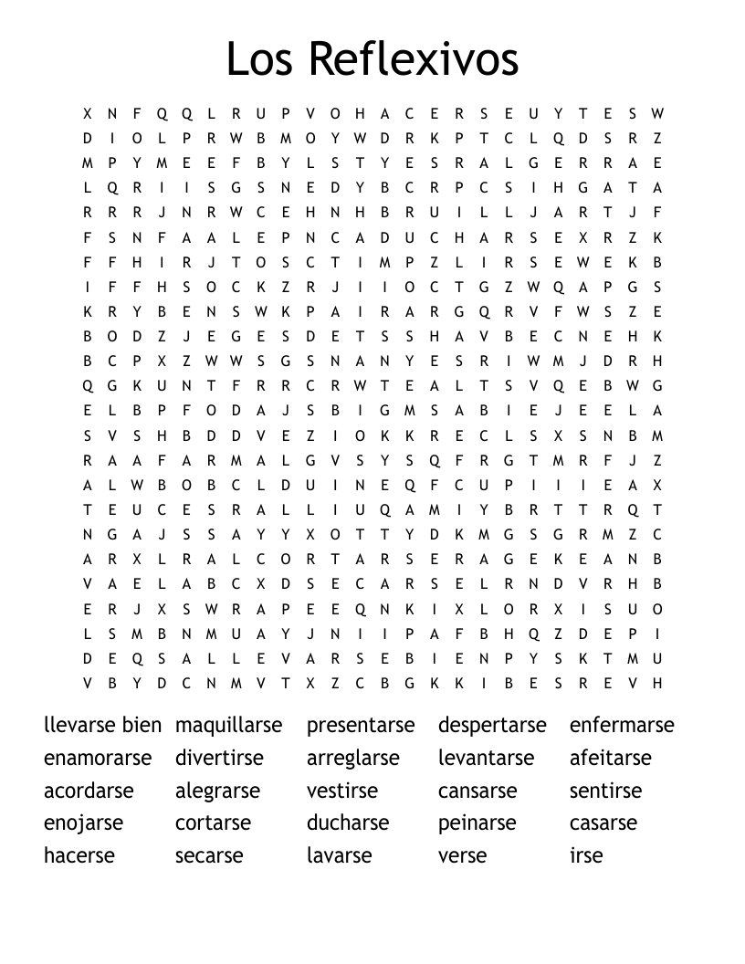 Los Reflexivos Word Search