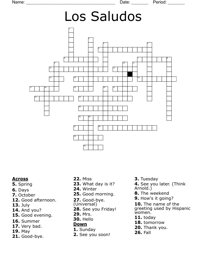 Los Saludos Crossword