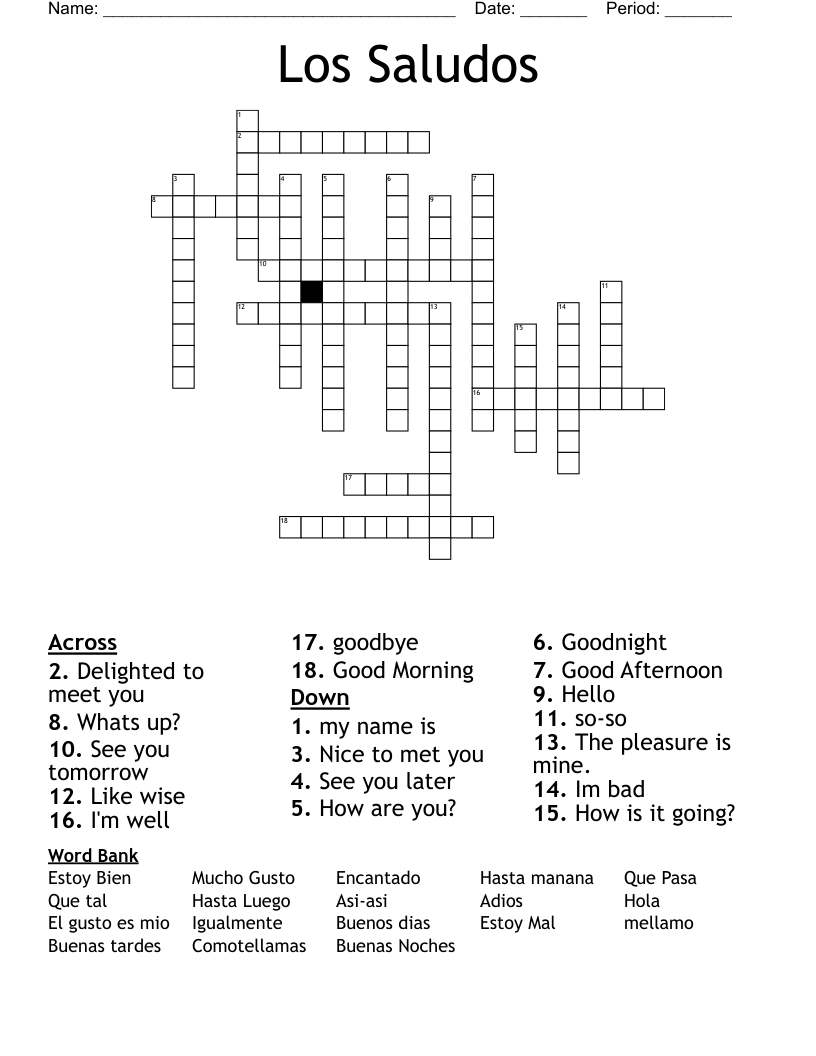 Los Saludos Crossword