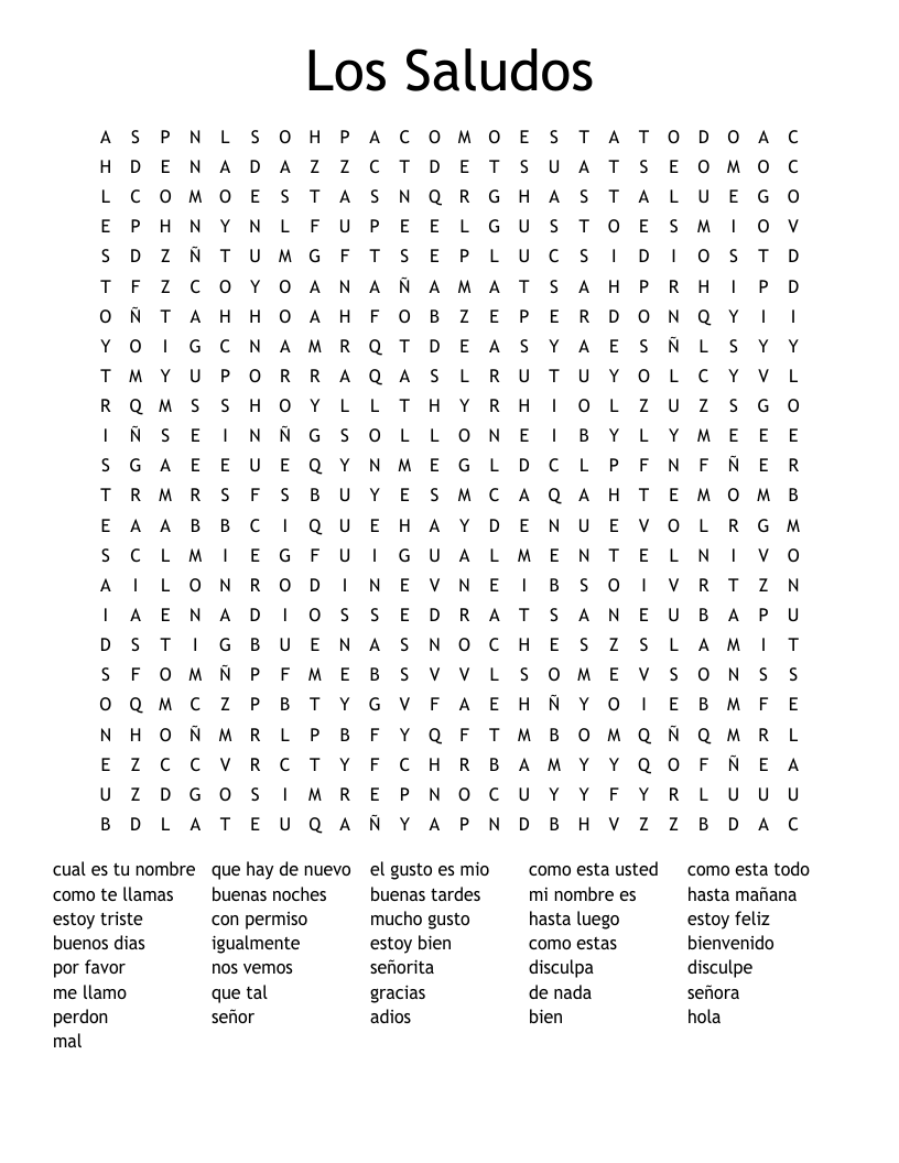 Los Saludos Word Search
