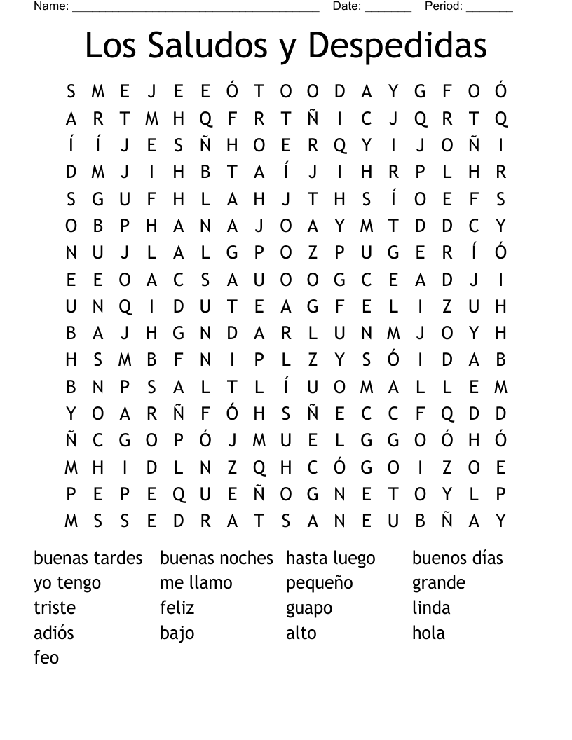Los Saludos y Despedidas Word Search