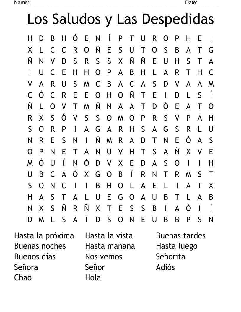 Los Saludos y Las Despedidas  Word Search