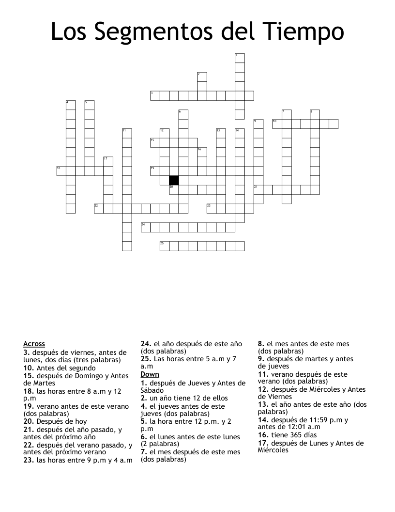 Los Segmentos del Tiempo Crossword