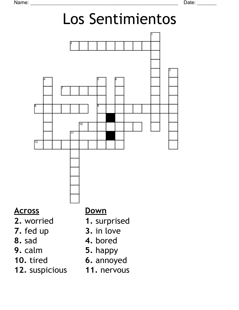 Los Sentimientos Crossword