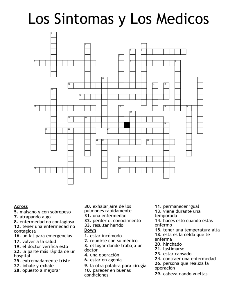 Los Sintomas y Los Medicos Crossword