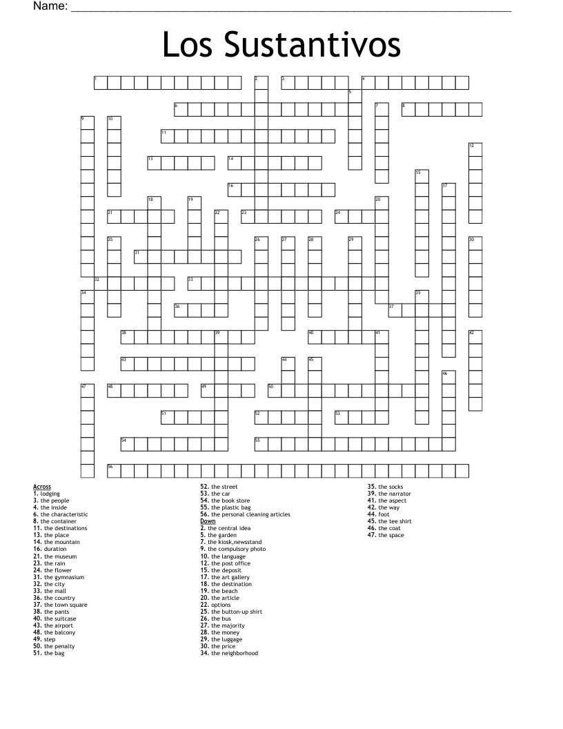 Los Sustantivos Crossword