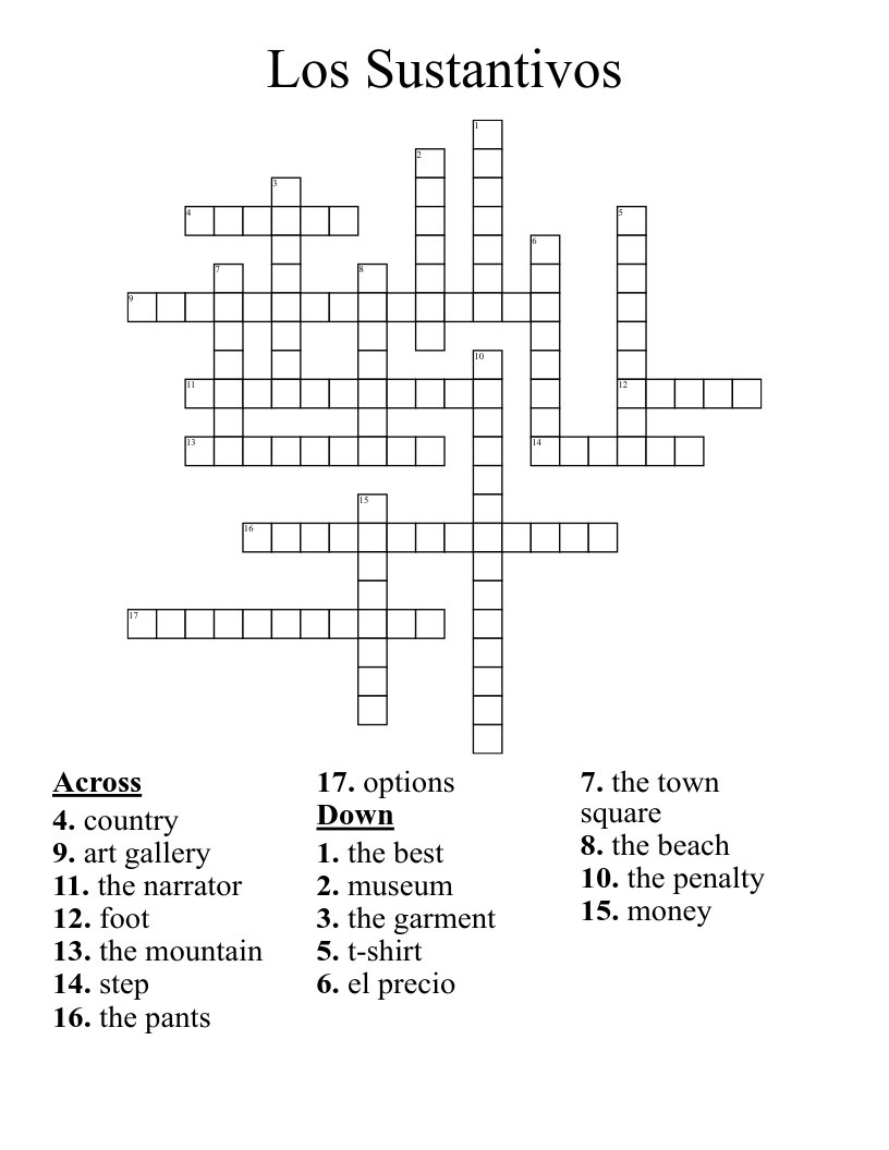 Los Sustantivos Crossword