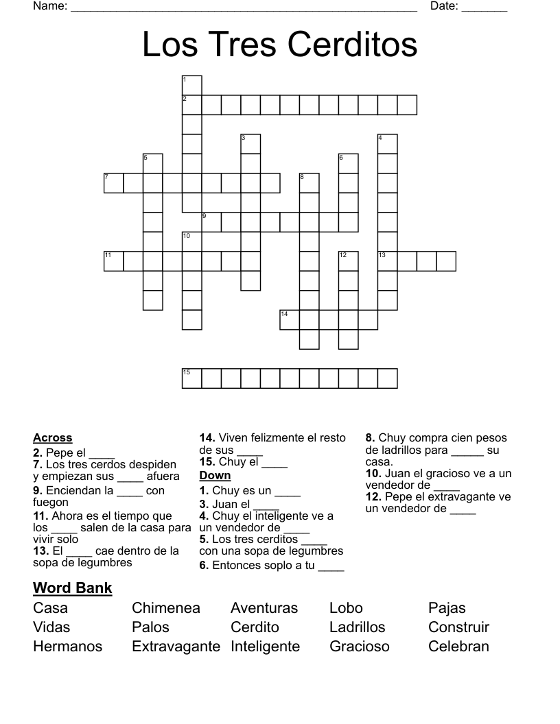 Los Tres Cerditos  Crossword
