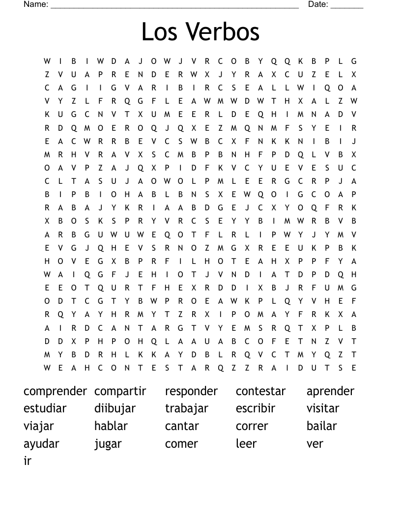 Los Verbos Word Search