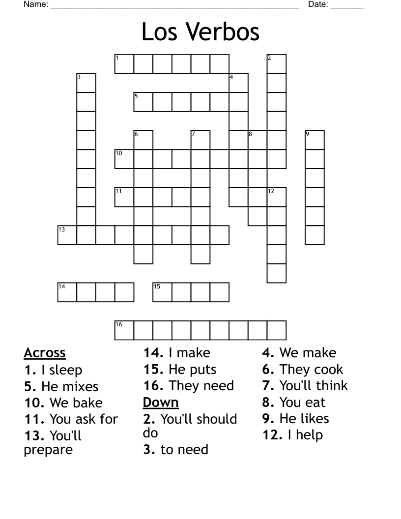 Los Verbos Crossword