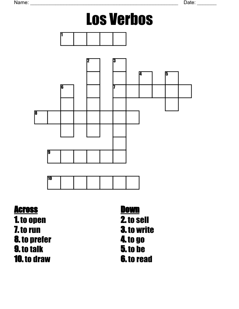 Los Verbos Crossword