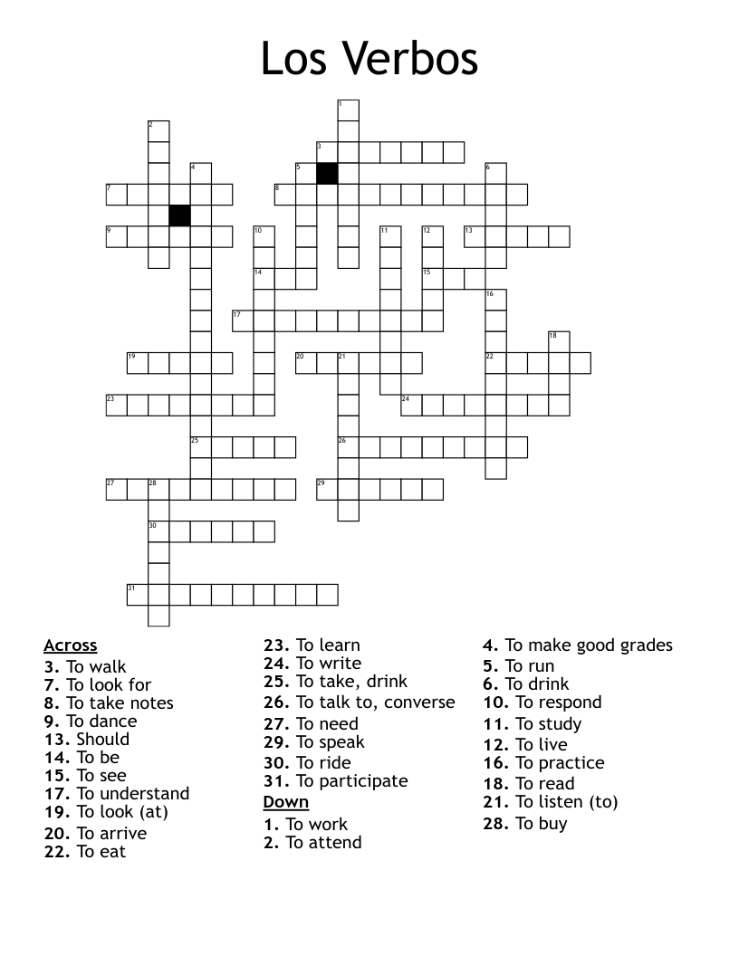 Los Verbos Crossword