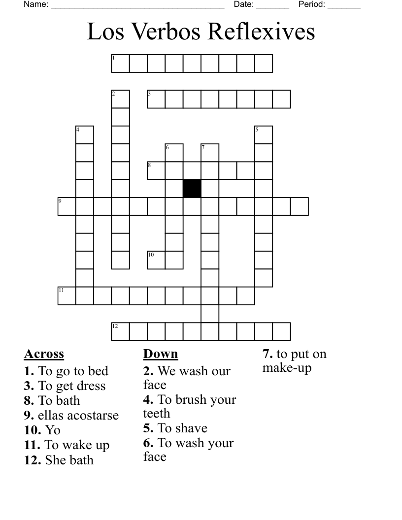 Los Verbos Reflexives  Crossword