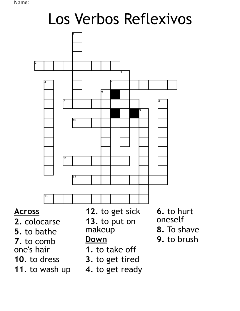 Los Verbos Reflexivos Crossword