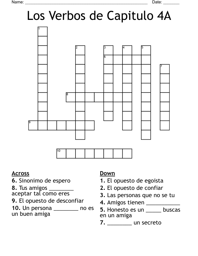 Los Verbos de Capitulo 4A Crossword