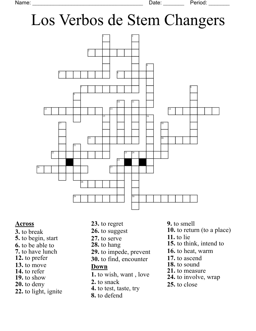 Los Verbos de Stem Changers  Crossword