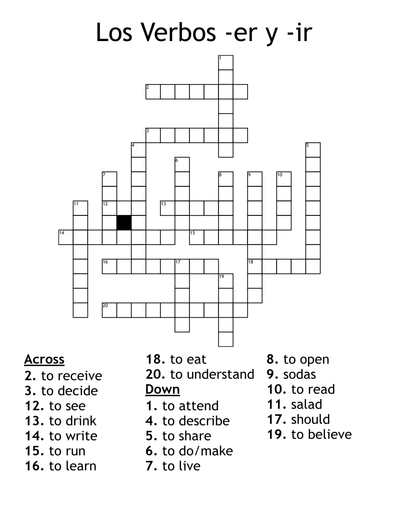 Los Verbos -er y -ir Crossword