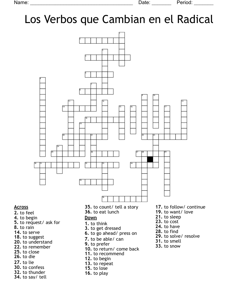 Los Verbos que Cambian en el Radical Crossword